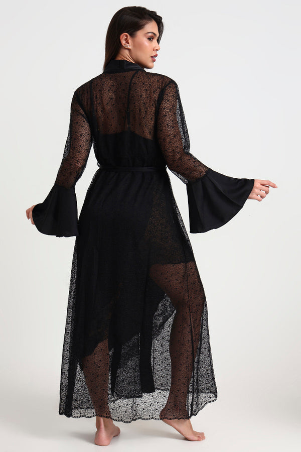 AXTZH Three-Piece Nightwear Set Blending Sheer Elegance, Comfort, and Sophistication for Women X3011-BLACK-F12S