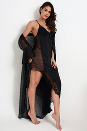 AXTZH Three-Piece Nightwear Set Blending Sheer Elegance, Comfort, and Sophistication for Women X3011-BLACK-F12S