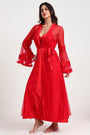 AXTZH Sophisticated and Alluring Nightwear Ensemble Featuring a Full-Length Gown with Sheer Accents X5101-CRIMSON-F22S