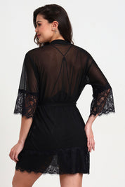 AXTZH  Women’s 2 Piece Nightwear Set with Sheer Robe and Slip Dress X8806-BLACK-F11N