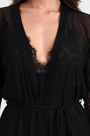 AXTZH  Women’s 2 Piece Nightwear Set with Sheer Robe and Slip Dress X8806-BLACK-F11N