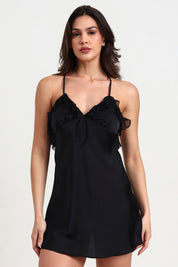 AXTZH Elegant Two-Piece Women’s Nightwear with Sheer Robe and Matching Inner Dress X0914-BLACK-F11S