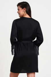 AXTZH Elegant Two-Piece Women’s Nightwear with Sheer Robe and Matching Inner Dress X0914-BLACK-F11S