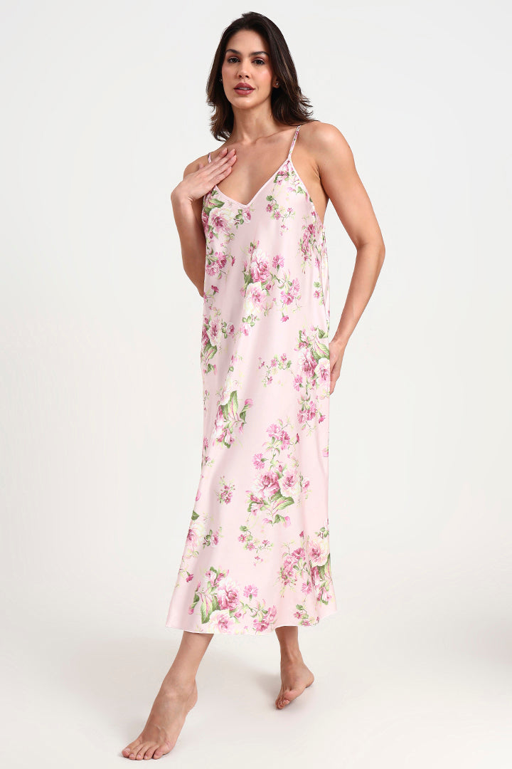 AXTZH Elegant Two-Piece Women’s Nightwear Set with Flowing Robe and Matching Slip X2128-PINPR-F12S