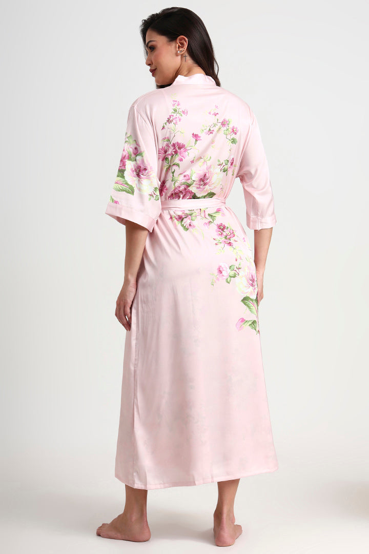 AXTZH Elegant Two-Piece Women’s Nightwear Set with Flowing Robe and Matching Slip X2128-PINPR-F12S