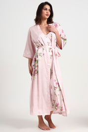AXTZH Elegant Two-Piece Women’s Nightwear Set with Flowing Robe and Matching Slip X2128-PINPR-F12S