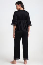 AXTZH Stylish and Comfortable Women’s Two-Piece Nightwear Set with Feminine Detailing X3835-BLACK-C9S