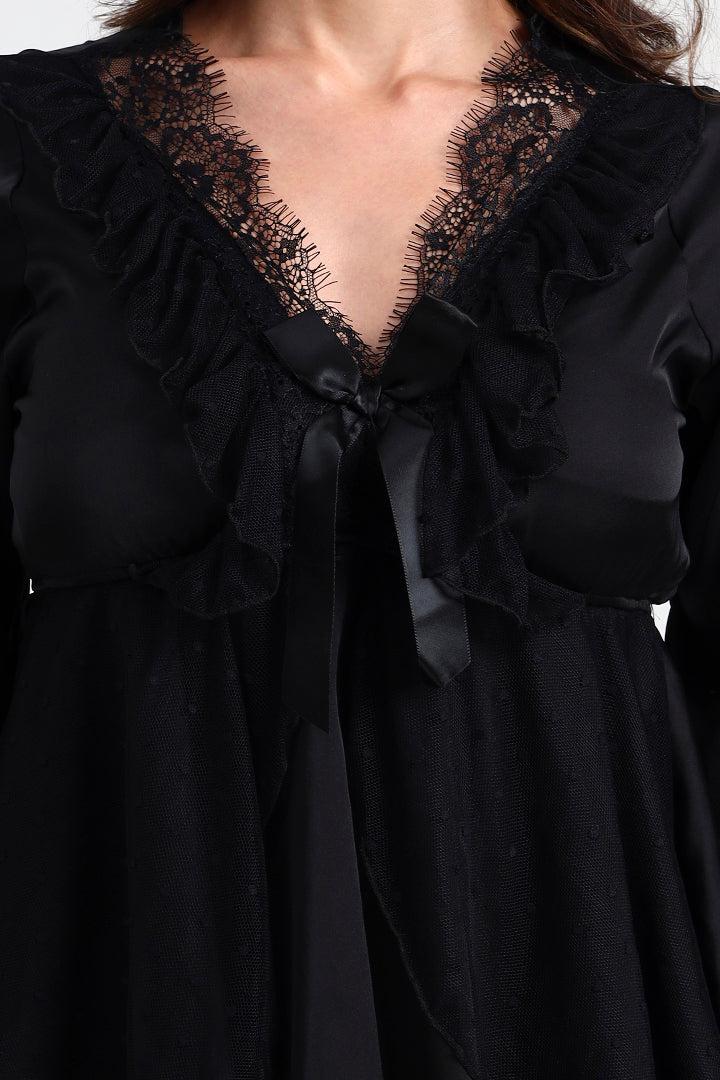 AXTZH Stylish and Comfortable Women’s Two-Piece Nightwear Set with Feminine Detailing X3835-BLACK-C9S