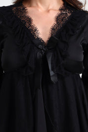 AXTZH Stylish and Comfortable Women’s Two-Piece Nightwear Set with Feminine Detailing X3835-BLACK-C9S