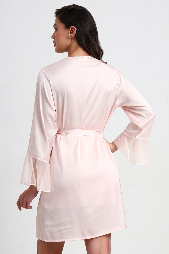 AXTZH Elegant Two-Piece Women’s Nightwear with Sheer Robe and Matching Inner Dress X0914-BLUSH-F11S