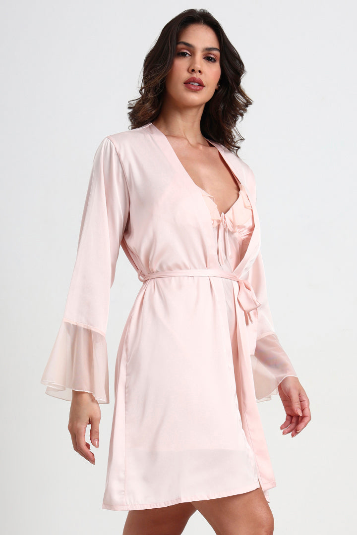 AXTZH Elegant Two-Piece Women’s Nightwear with Sheer Robe and Matching Inner Dress X0914-BLUSH-F11S