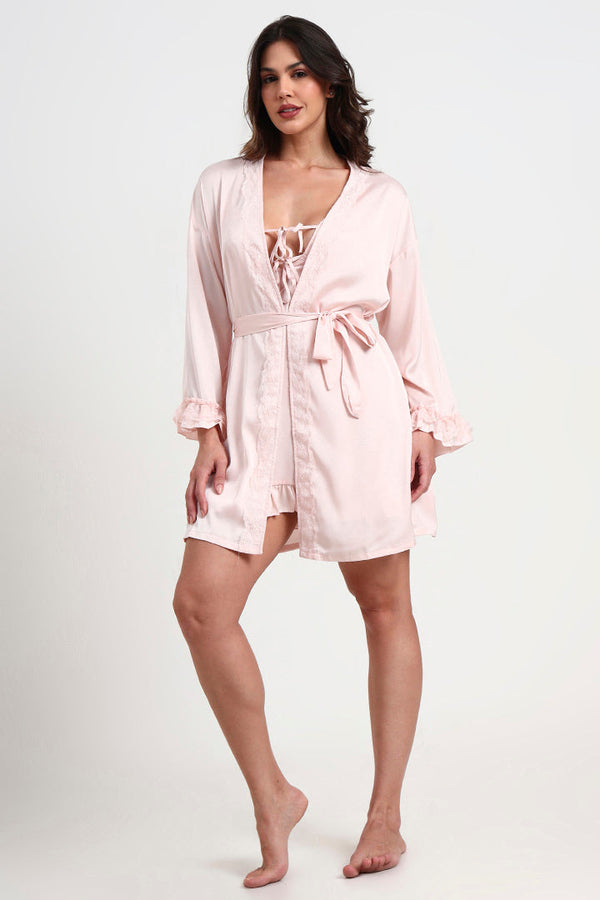 AXTZH Romantic Two-Piece Nightwear for Women with Flowy Outer Layer and Delicate Inner Wear X0938-BLUSH-F11S