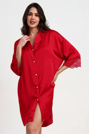 AXTZH Relaxed Fit Nightwear for Women with Shirt Collar and Soft Satin Finish X2654-SCARLET-G1S