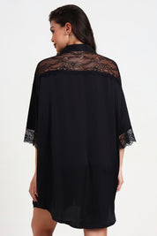 AXTZH Relaxed Fit Nightwear for Women with Shirt Collar and Soft Satin Finish X2654-BLACK-G1S