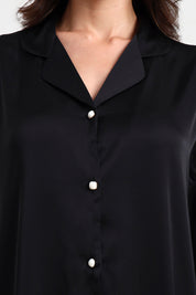 AXTZH Relaxed Fit Nightwear for Women with Shirt Collar and Soft Satin Finish X2654-BLACK-G1S