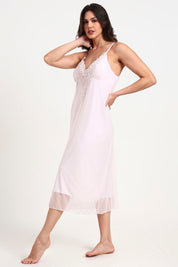 AXTZH Elegant Long Nightwear for Women with Delicate Lace Detailing and Flowing Silhouette X0287-BLUSH-F1N