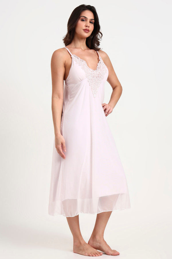 AXTZH Elegant Long Nightwear for Women with Delicate Lace Detailing and Flowing Silhouette X0287-BLUSH-F1N