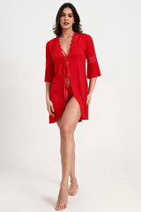 AXTZH Three-Piece Winter Nightwear Ensemble for Women Featuring Robe, Nightdress, and Intimate Inner Layer X2412-RED-BIK3PM