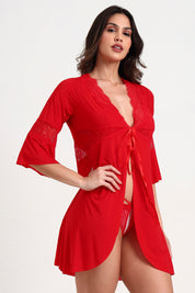 AXTZH Three-Piece Winter Nightwear Ensemble for Women Featuring Robe, Nightdress, and Intimate Inner Layer X2412-RED-BIK3PM