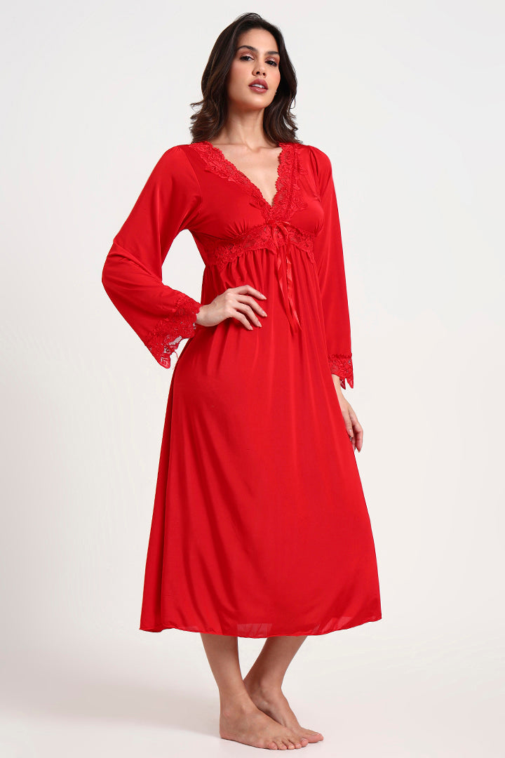 AXTZH Three-Piece Nightwear Set Designed for Grace, Comfort, and Sophistication in Every Detail X2509-RED-F2M