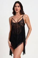 AXTZH Elegant Women’s Nightwear with Strappy Design and Delicate Sheer Finish X2677-BLACK-BS1P