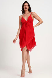 AXTZH Women’s Nightwear with Lace Accents and Soft Flowing Silhouette X3489-RED-F1M