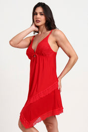 AXTZH Women’s Nightwear with Lace Accents and Soft Flowing Silhouette X3489-RED-F1M