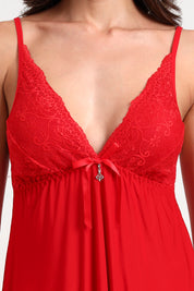 AXTZH Women’s Nightwear with Lace Accents and Soft Flowing Silhouette X3489-RED-F1M