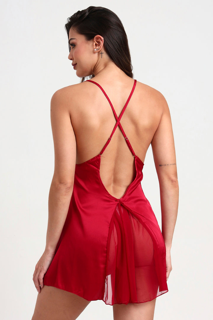 AXTZH Nightwear Nightwear Stylish Short Nightdress Designed for Comfort, Elegance, and a Feminine Touch X3191-SCARLET-SF1S