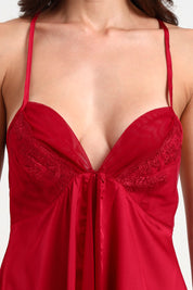 AXTZH Nightwear Nightwear Stylish Short Nightdress Designed for Comfort, Elegance, and a Feminine Touch X3191-SCARLET-SF1S