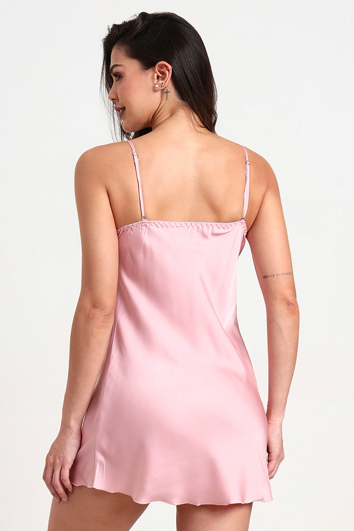 AXTZH Elegant One-Piece Nightwear for Women with Lace Accents and Delicate Detailing X3606-ROSE-F1S