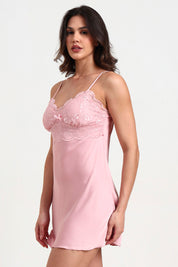 AXTZH Elegant One-Piece Nightwear for Women with Lace Accents and Delicate Detailing X3606-ROSE-F1S