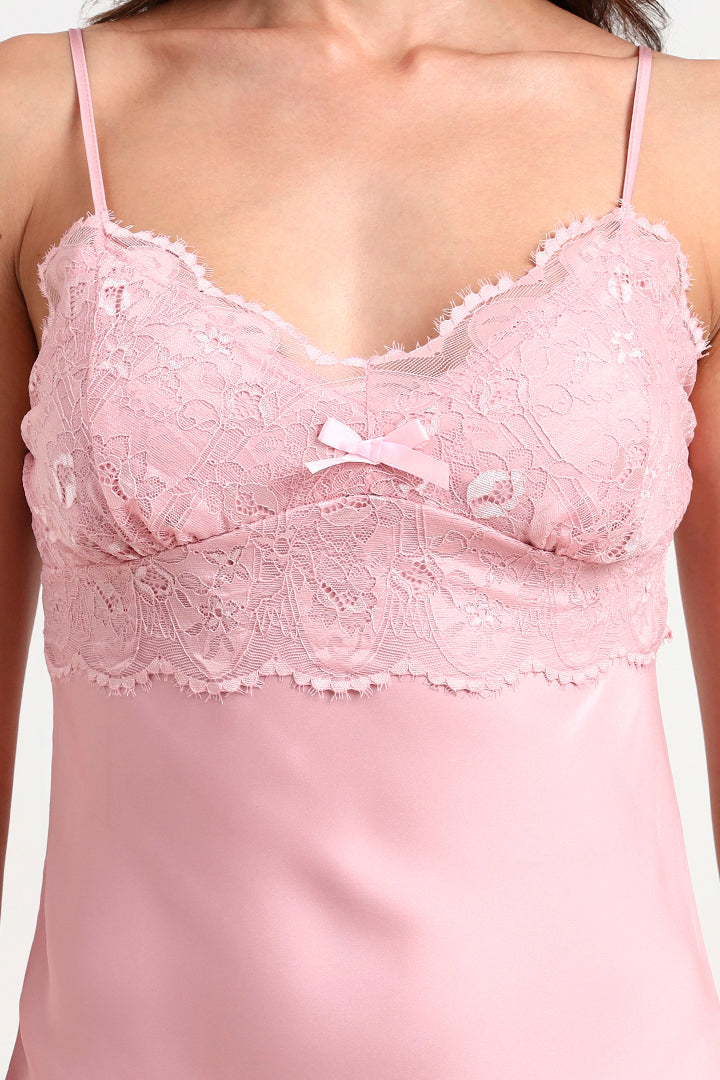 AXTZH Elegant One-Piece Nightwear for Women with Lace Accents and Delicate Detailing X3606-ROSE-F1S