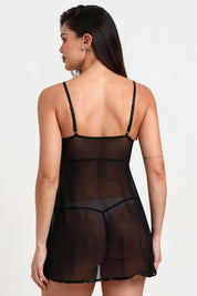 AXTZH Romantic Sheer Lingerie Nightwear for Women with Flowing Silhouette X8233-BLACK-F1N