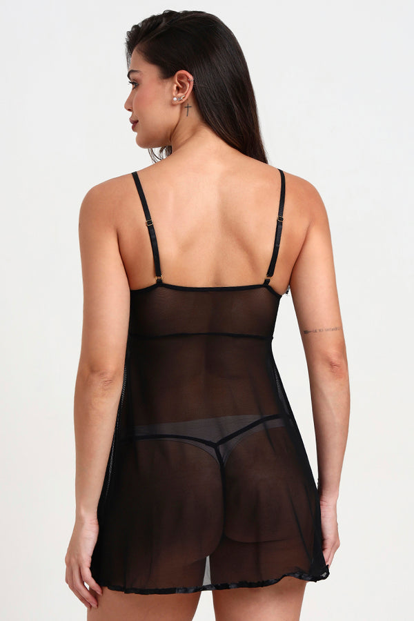 AXTZH Romantic Sheer Lingerie Nightwear for Women with Flowing Silhouette X8233-BLACK-F1N