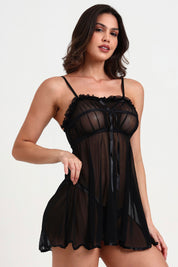 AXTZH Romantic Sheer Lingerie Nightwear for Women with Flowing Silhouette X8233-BLACK-F1N