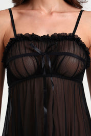 AXTZH Romantic Sheer Lingerie Nightwear for Women with Flowing Silhouette X8233-BLACK-F1N