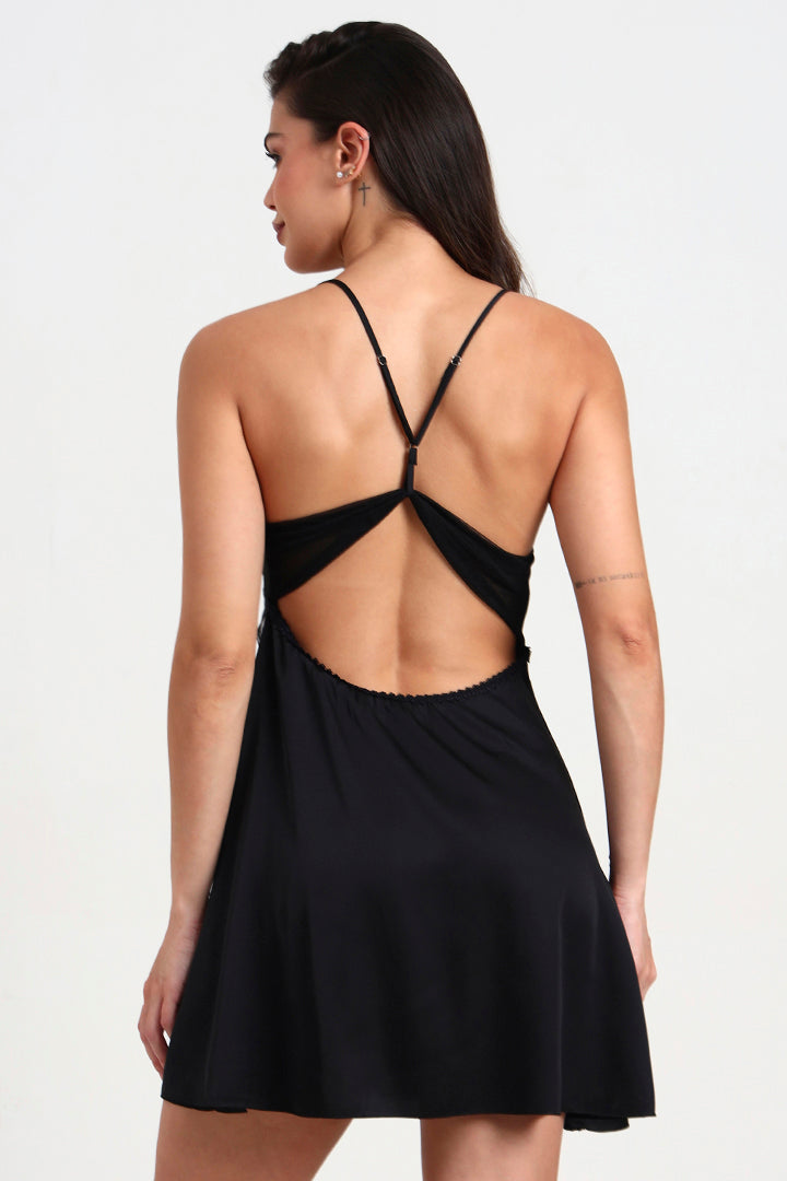 AXTZH Stylish Lace Nightwear with Soft Fabric and Relaxed Flow for Nighttime Elegance X0908-BLACK-F1S