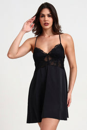 AXTZH Stylish Lace Nightwear with Soft Fabric and Relaxed Flow for Nighttime Elegance X0908-BLACK-F1S