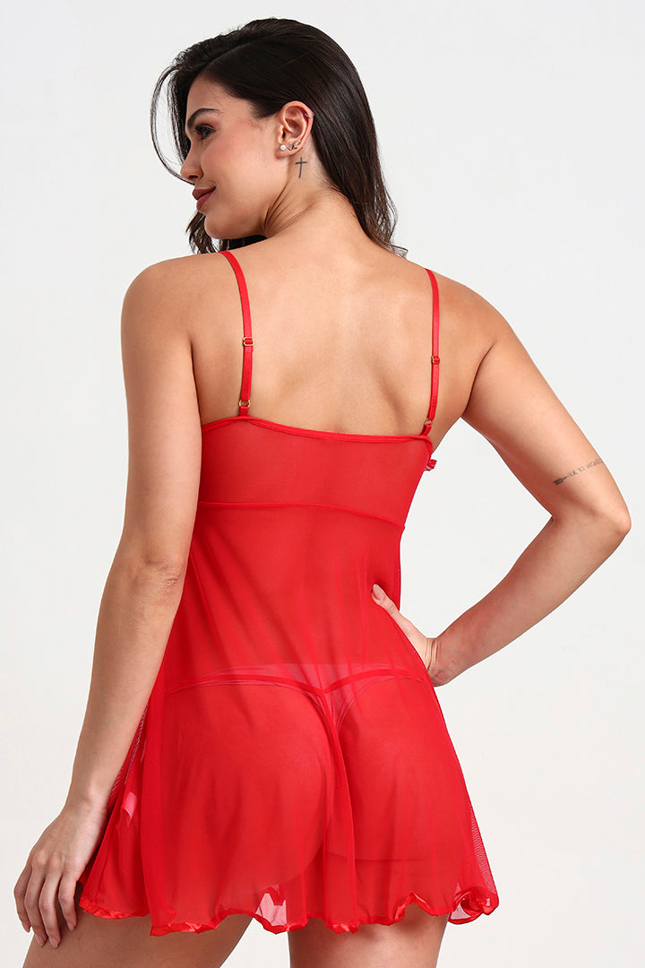 AXTZH Romantic Sheer Lingerie Nightwear for Women with Flowing Silhouette X8233-RED-F1N