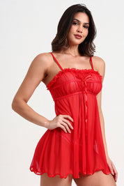 AXTZH Romantic Sheer Lingerie Nightwear for Women with Flowing Silhouette X8233-RED-F1N