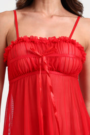 AXTZH Romantic Sheer Lingerie Nightwear for Women with Flowing Silhouette X8233-RED-F1N