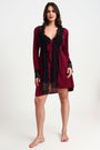 AXTZH Stylish Nightwear Duo with Flowing Outer Robe and Comfortable Inner Slip Dress X3233-WINE-F11M