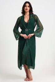 AXTZH Romantic Two-Piece Nightwear Set with Delicate Lace Sleeves and Slip X8801-BASIL-F22S