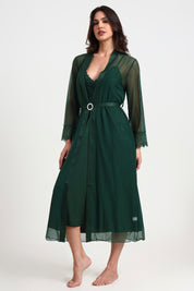 AXTZH Romantic Two-Piece Nightwear Set with Delicate Lace Sleeves and Slip X8801-BASIL-F22S