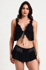 AXTZH Romantic Nightwear Set for Women with Satin Robe, Matching Slip and Innerwear X8027-BLACK-NSS3PM