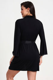 AXTZH Romantic Nightwear Set for Women with Satin Robe, Matching Slip and Innerwear X8027-BLACK-NSS3PM