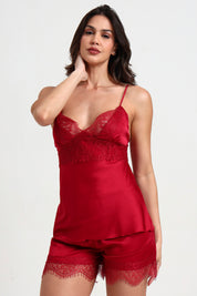 AXTZH Complete Elegant Nightwear Collection for Women – 5 Pieces with Lace Detailing X1901-SCARLET-5PS