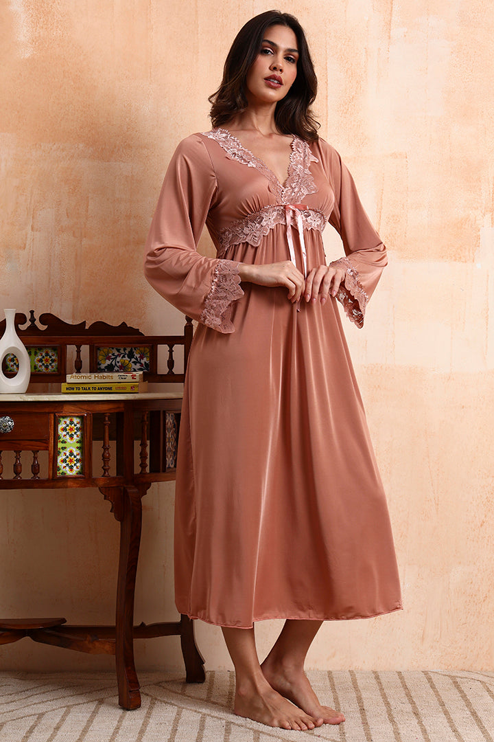 AXTZH Three-Piece Nightwear Set Designed for Grace, Comfort, and Sophistication in Every Detail X2509-APRICOT-F2M