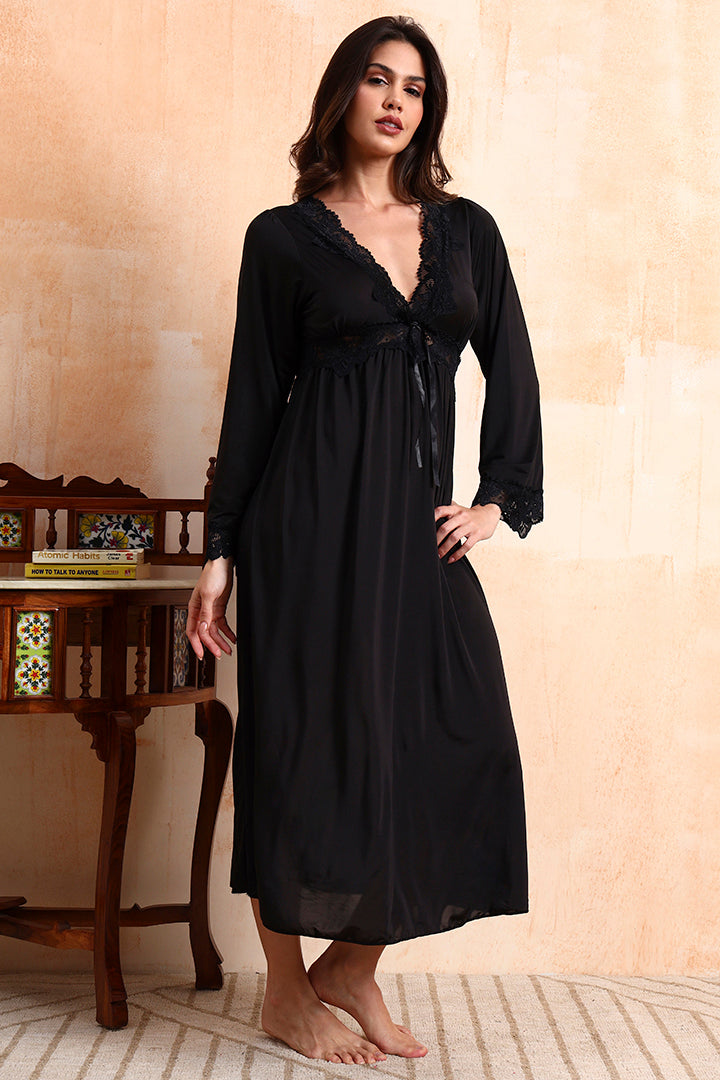 AXTZH Three-Piece Nightwear Set Designed for Grace, Comfort, and Sophistication in Every Detail X2509-BLACK-F2M